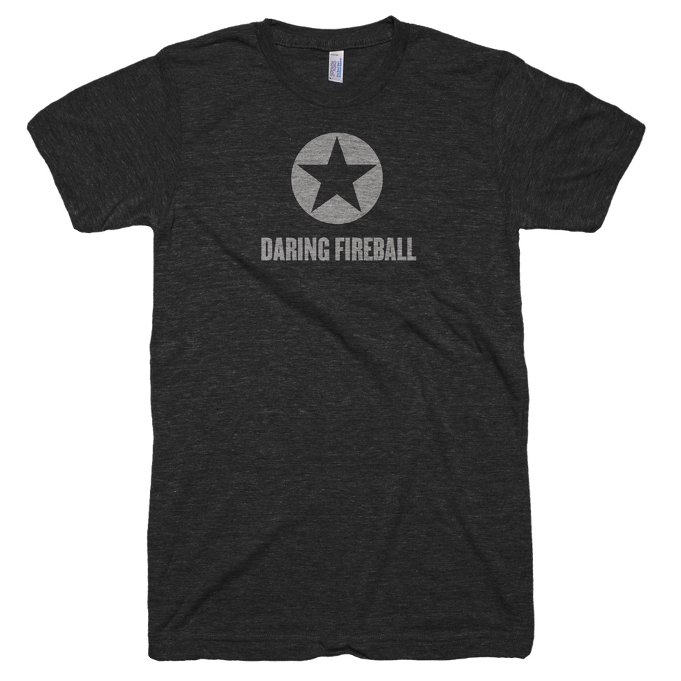 Thumbnail of an athletic gray t-shirt with ‘Daring Fireball’ printed in a baseball-style script.