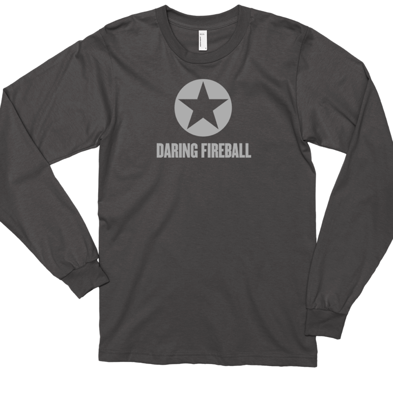 Thumbnail of an asphalt gray long sleeve Daring Fireball shirt.