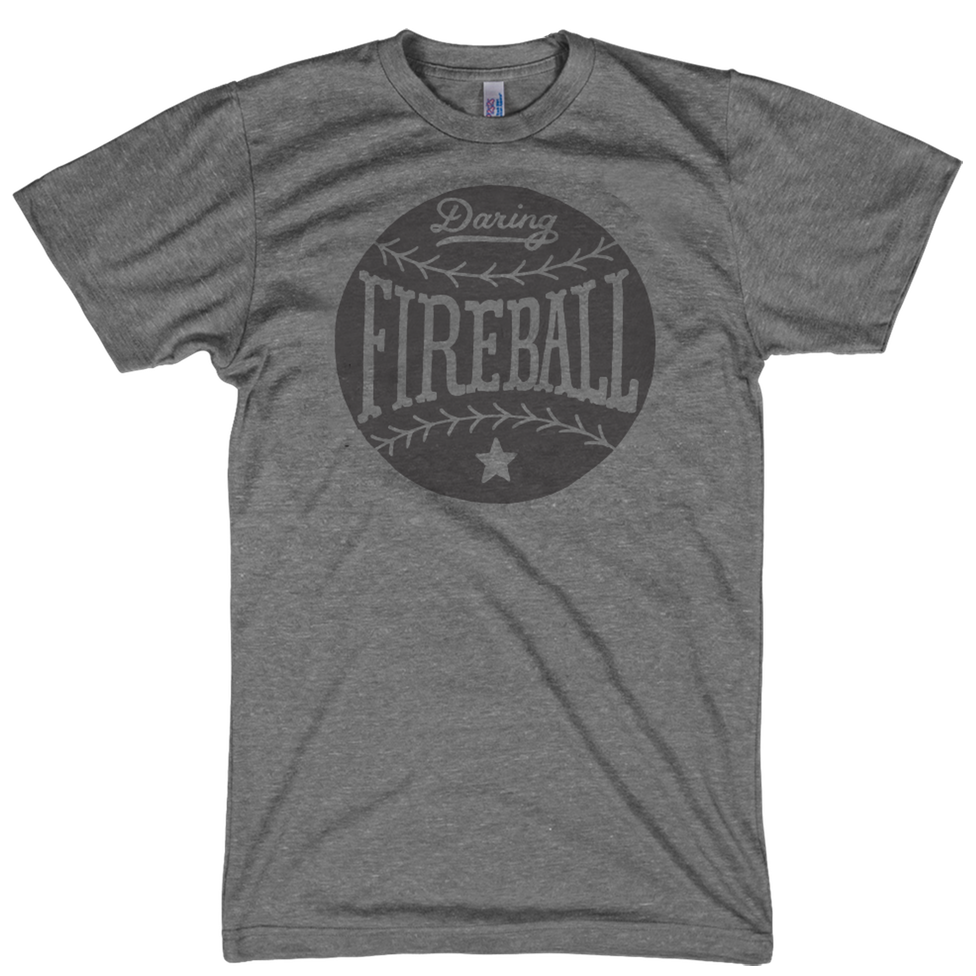 Thumbnail of a slate gray Daring Fireball baseball t-shirt.