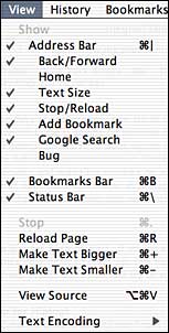 Screenshot of Safari's View menu.