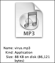'virus.mp3' as displayed in the Finder's column view
