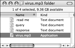 'virus.mp3' as displayed in the Finder's list view