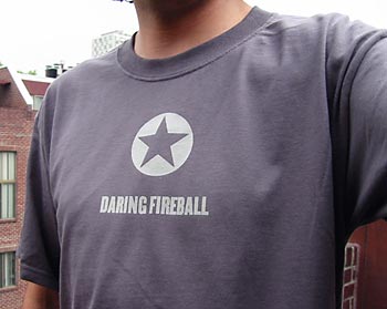 The author wearing a Daring Fireball T-shirt.