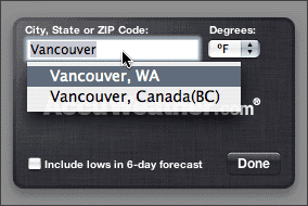 Choosing between ‘Vancouver, WA’ and ‘Vancouver, Canada(BC)’.