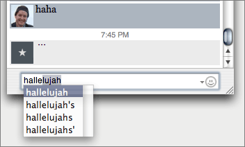 Screenshot of the auto-complete feature in iChat