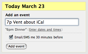 Screenshot of event entry fields for Basecamp