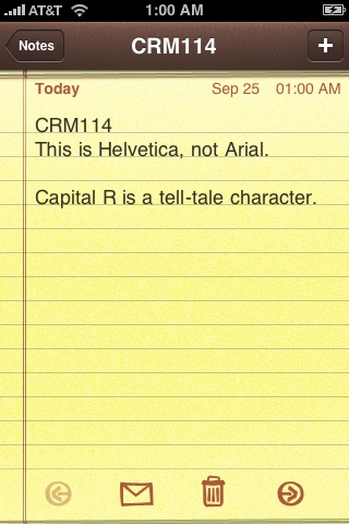 Screenshot of iPhone Notes app displaying Helvetica as the text font.