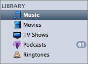 iTunes source list with new Ringtones sub-library.