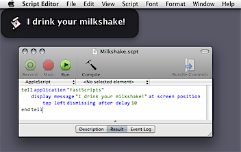 Screenshot of FastScripts message window.