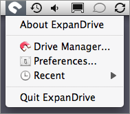 Screenshot of ExpanDrive's system-wide menu.