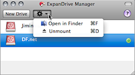 Screenshot of ExpanDrive's context menu for mounted drives.