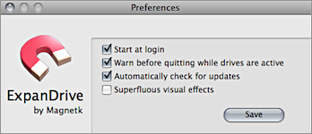 Screenshot of ExpanDrive's Preferences window.