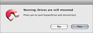 Screenshot of ExpanDrive warning dialog.
