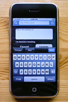 An iPhone displaying Hahlo’s posting interface.