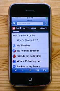 An iPhone displaying Hahlo’s home screen menu.