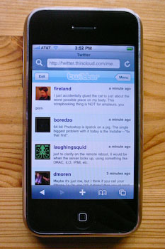 An iPhone displaying Thincloud’s tweet list.