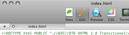 Cropped image of the tab bar in Coda 1.6.
