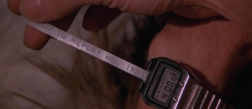 James Bond’s Seiko digital watch receiving a message from MI6 in “The Spy Who Loved Me”