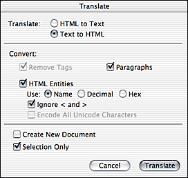 Screenshot of Translate dialog.