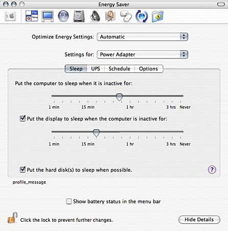 My Energy Saver prefs panel, after forcing it to load.