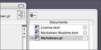 BBEdit 8 Documents drawer.