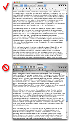 Comparison of regular and metal document windows in TextEdit.