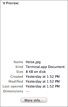 Screenshot of the Finder's column view preview of 'Heise.jpg'.