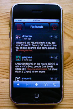 An iPhone displaying iTweet’s tweet list.