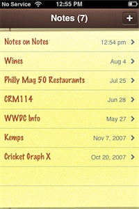 Screenshot of the Notes list view.