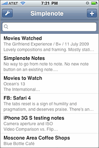 Screenshot of Simplenote’s list of notes.