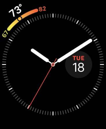 Screenshot of the Utility watch face on a Series 4 Apple Watch.