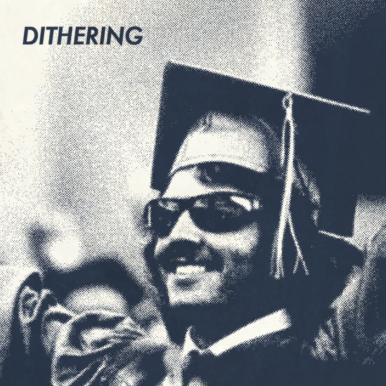 June 2021 cover art for Dithering, featuring a young man in cap and gown celebrating graduation.