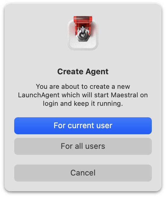 Screenshot of LaunchControl’s Create Agent alert.