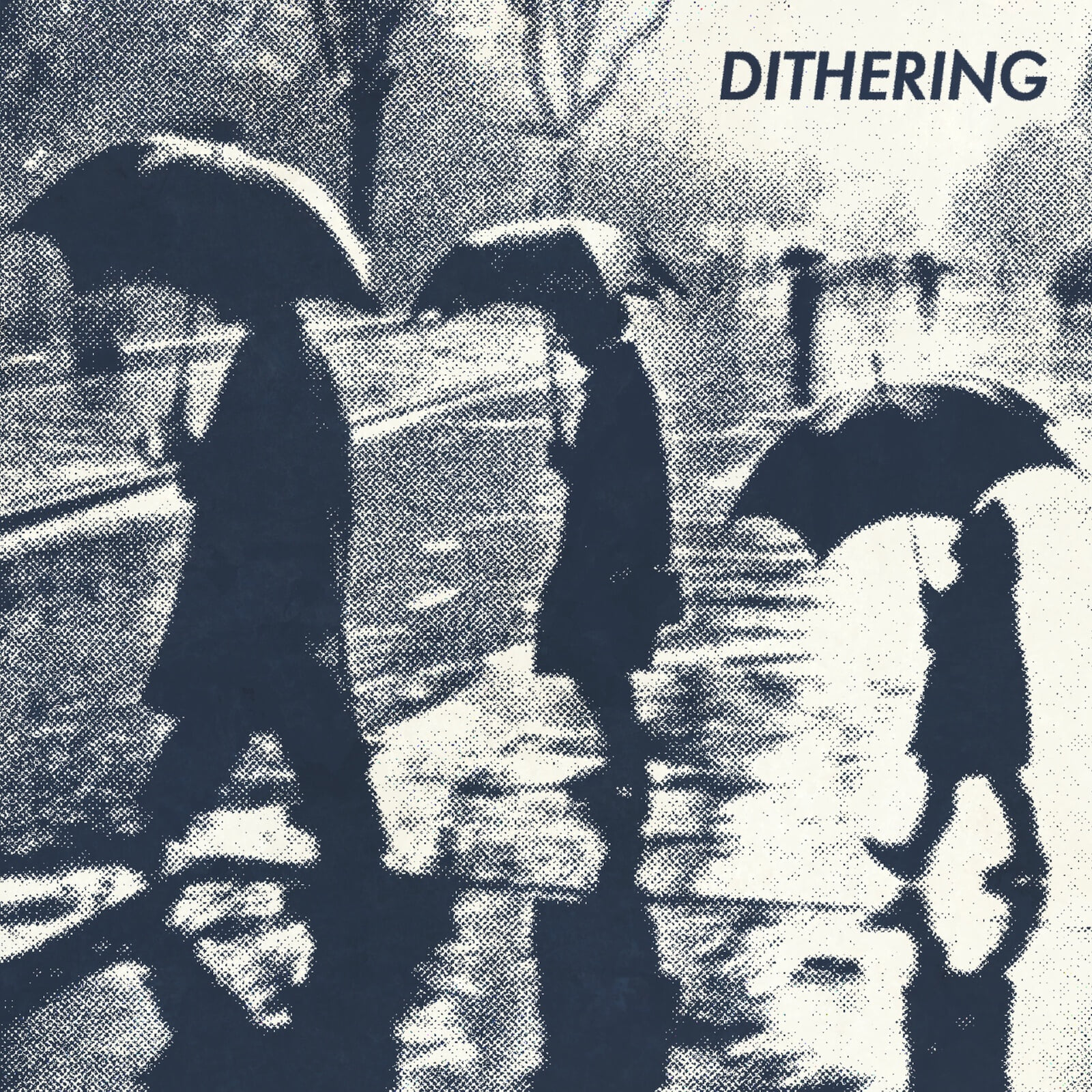 November 2023 cover art for Dithering, depicting a family in silhouette, holdings umbrellas, crossing the street on a rainy fall day.