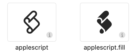 The “applescript” and “applescript.fill” icon glyphs from the SF Symbols font.