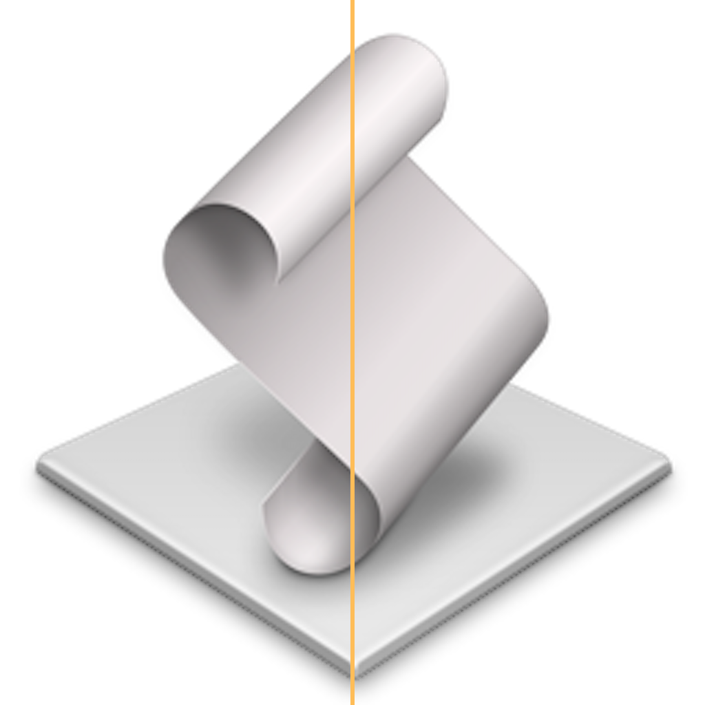 The default application for an AppleScript “script application”, with a vertical orange line showing the center.
