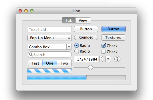 Screenshot illustrating the standard GUI controls of Mac OS X 10.6 Snow Leopard.